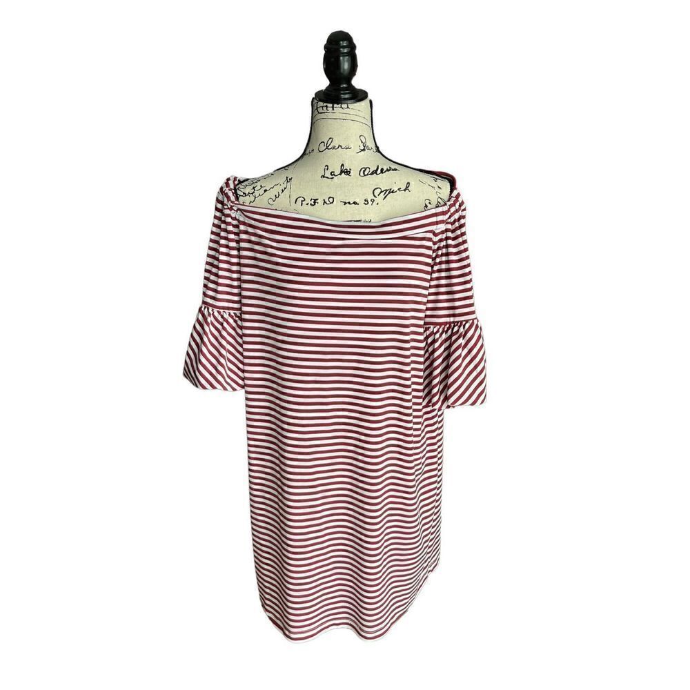 Donna Morgan Women's Red & White Off Shoulder Bishop Sleeve Dress Size 14